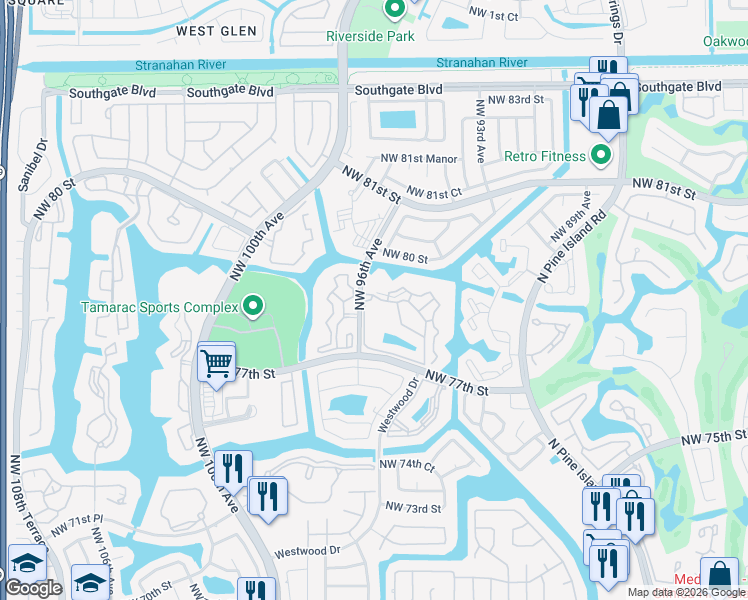 map of restaurants, bars, coffee shops, grocery stores, and more near 9511 Weldon Circle in Tamarac