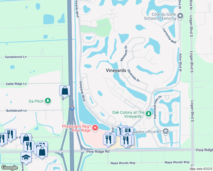 map of restaurants, bars, coffee shops, grocery stores, and more near 107 Napa Ridge Way in Naples