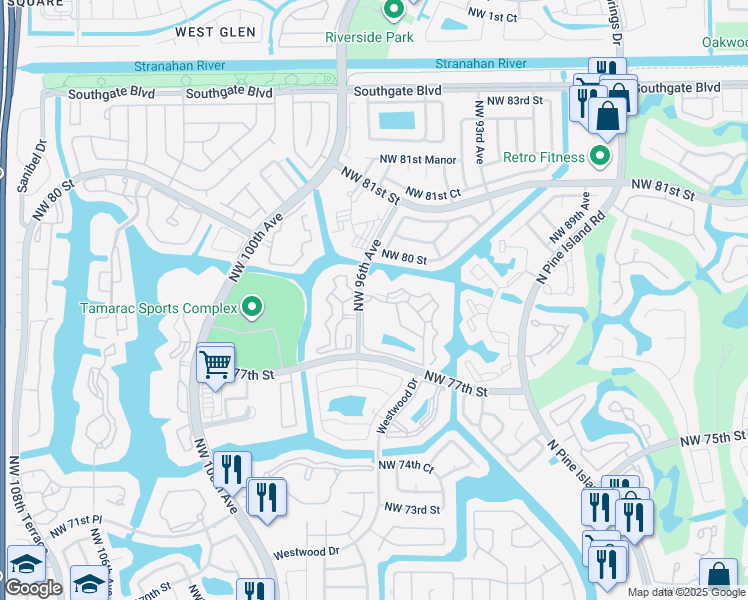 map of restaurants, bars, coffee shops, grocery stores, and more near 9511 Weldon Circle in Tamarac
