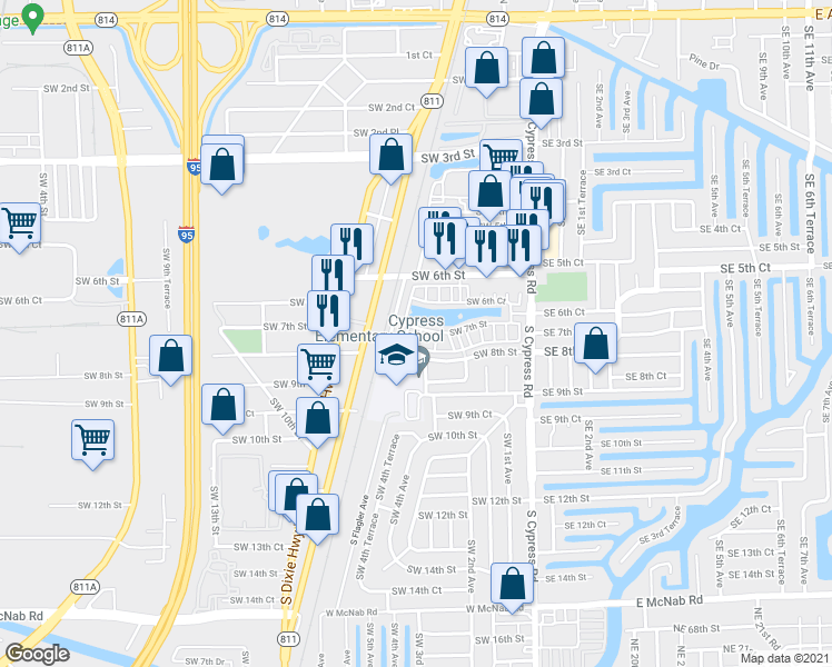map of restaurants, bars, coffee shops, grocery stores, and more near 709 Southwest 2nd Terrace in Pompano Beach