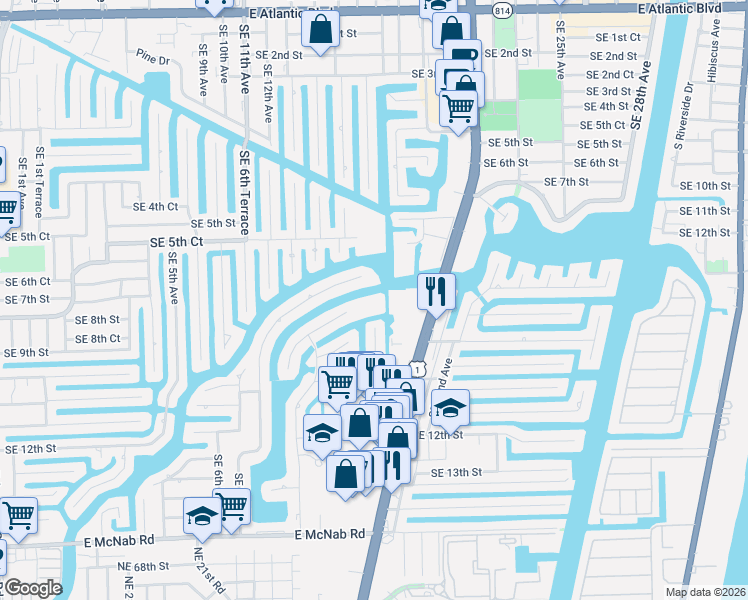 map of restaurants, bars, coffee shops, grocery stores, and more near 935 Southeast 9th Avenue in Pompano Beach