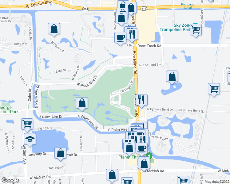 map of restaurants, bars, coffee shops, grocery stores, and more near 2671 South Course Drive in Pompano Beach