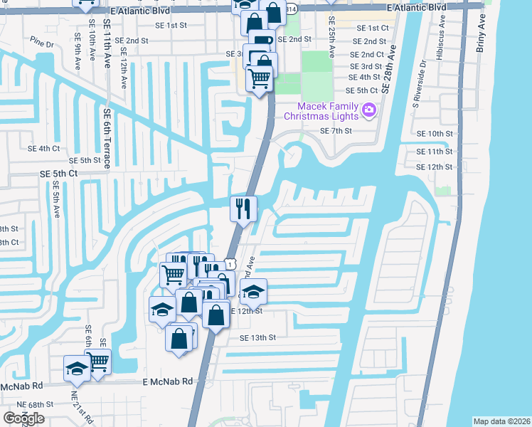 map of restaurants, bars, coffee shops, grocery stores, and more near 811 Southeast 22nd Avenue in Pompano Beach