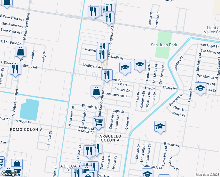 map of restaurants, bars, coffee shops, grocery stores, and more near 110 Los Laureles Drive in San Juan