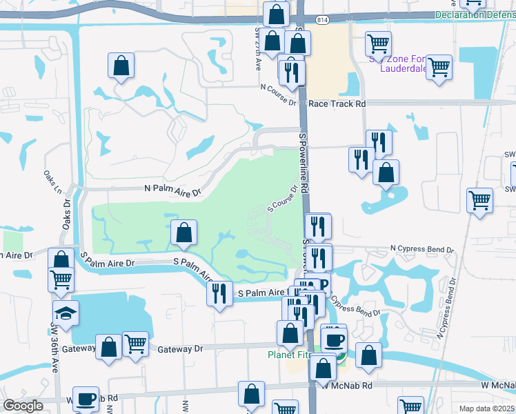 map of restaurants, bars, coffee shops, grocery stores, and more near 2671 South Course Drive in Pompano Beach