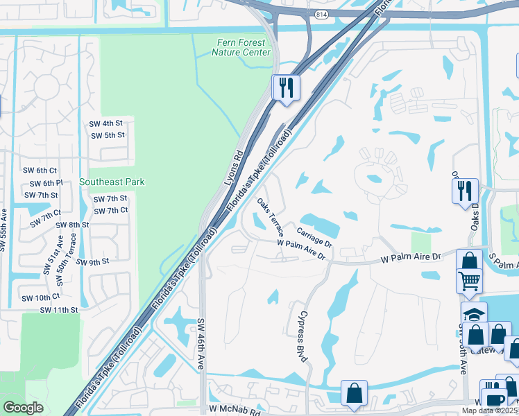 map of restaurants, bars, coffee shops, grocery stores, and more near 4240 Oaks Terrace in Pompano Beach
