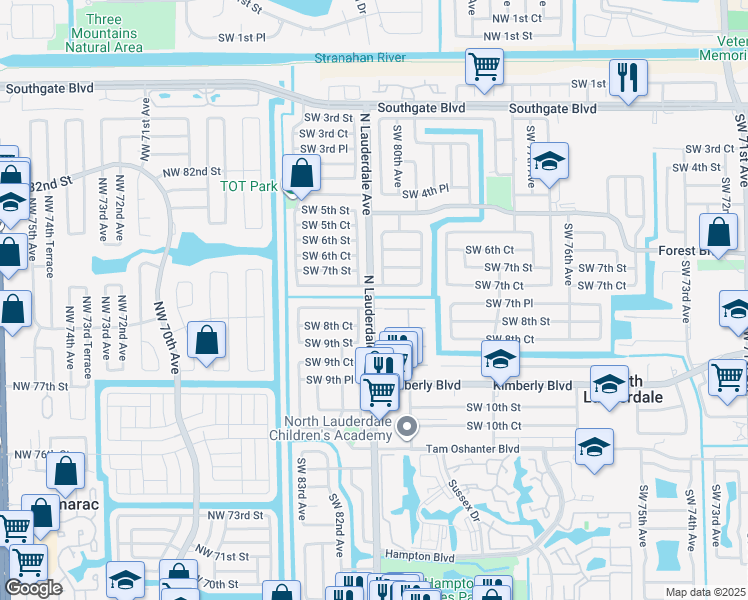 map of restaurants, bars, coffee shops, grocery stores, and more near 709 Southwest 81st Avenue in North Lauderdale