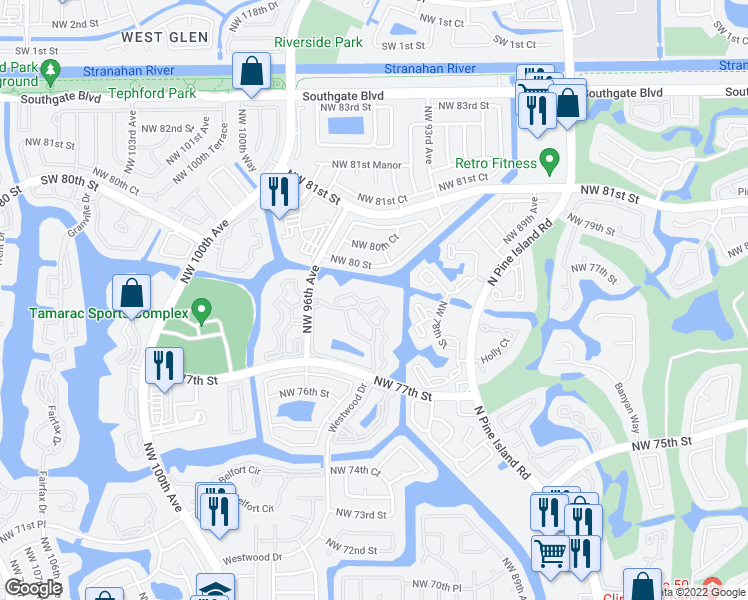 map of restaurants, bars, coffee shops, grocery stores, and more near 9575 Weldon Circle in Tamarac