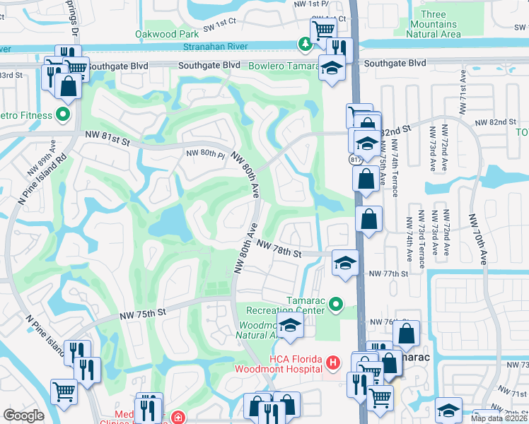 map of restaurants, bars, coffee shops, grocery stores, and more near 7900 Northwest 79th Terrace in Tamarac