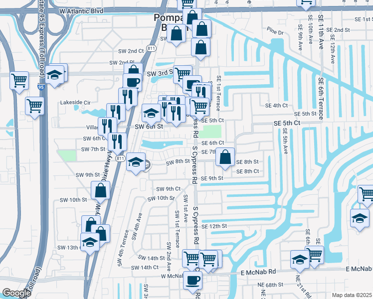 map of restaurants, bars, coffee shops, grocery stores, and more near 704 Southwest 1st Drive in Pompano Beach