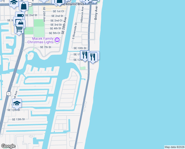 map of restaurants, bars, coffee shops, grocery stores, and more near in Pompano Beach