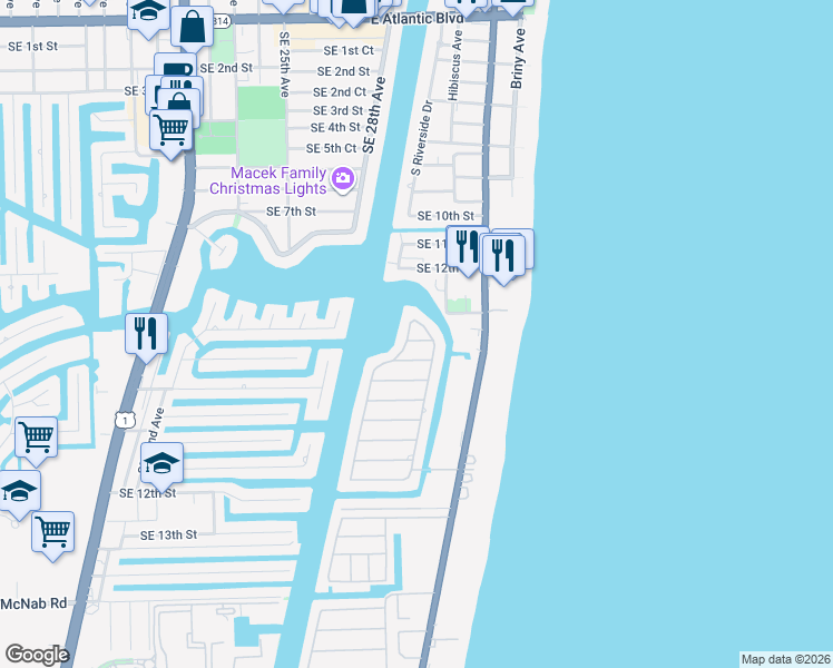 map of restaurants, bars, coffee shops, grocery stores, and more near 1311 East Terra Mar Drive in Pompano Beach