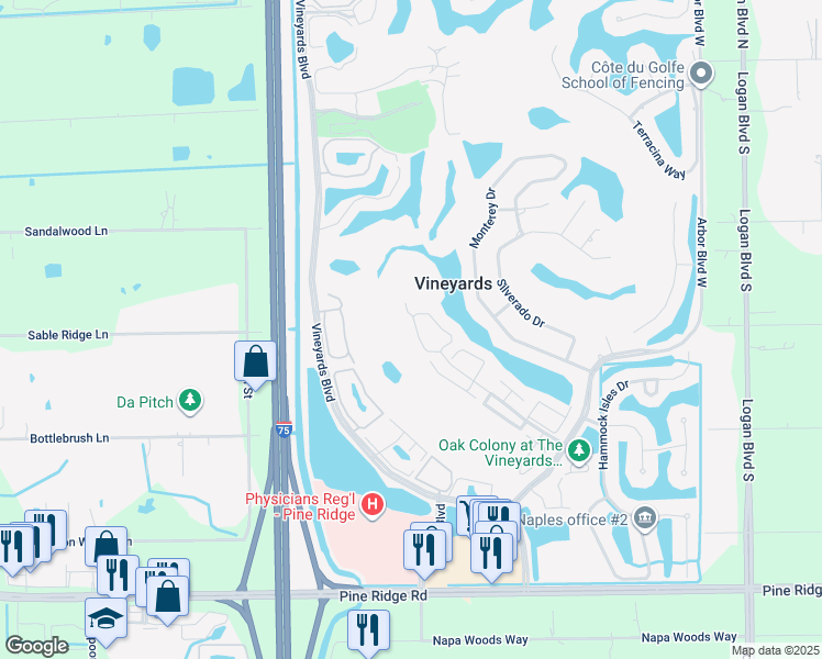 map of restaurants, bars, coffee shops, grocery stores, and more near 140975 Silver Oaks Circle in Naples