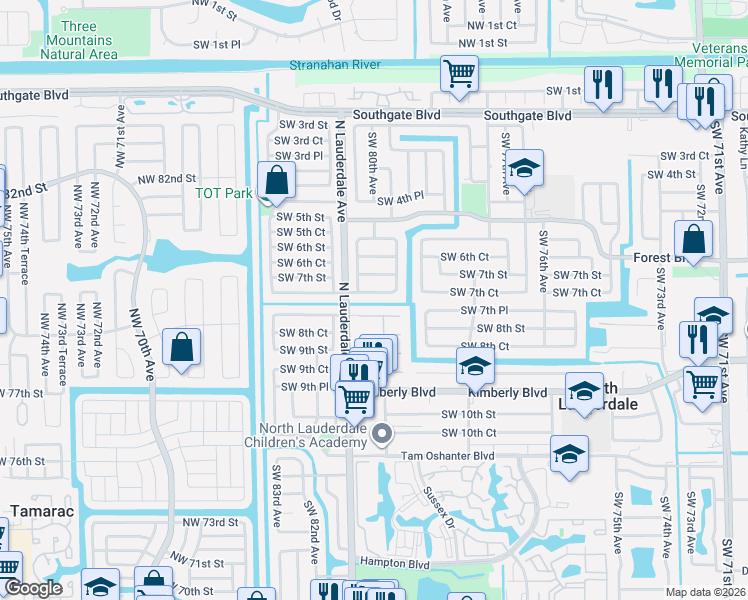 map of restaurants, bars, coffee shops, grocery stores, and more near 7957 Southwest 7th Court in North Lauderdale
