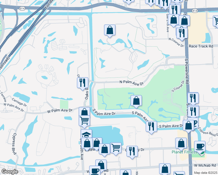 map of restaurants, bars, coffee shops, grocery stores, and more near 3117 Palm Aire Drive North in Pompano Beach