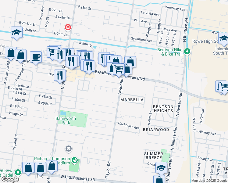 map of restaurants, bars, coffee shops, grocery stores, and more near 2214 Wagner Lane in Mission