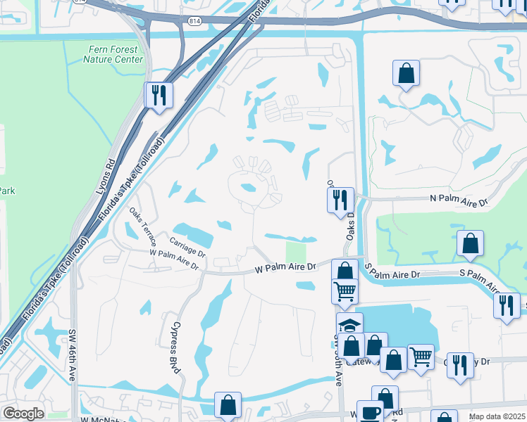 map of restaurants, bars, coffee shops, grocery stores, and more near 3603 Oaks Clubhouse Drive in Pompano Beach