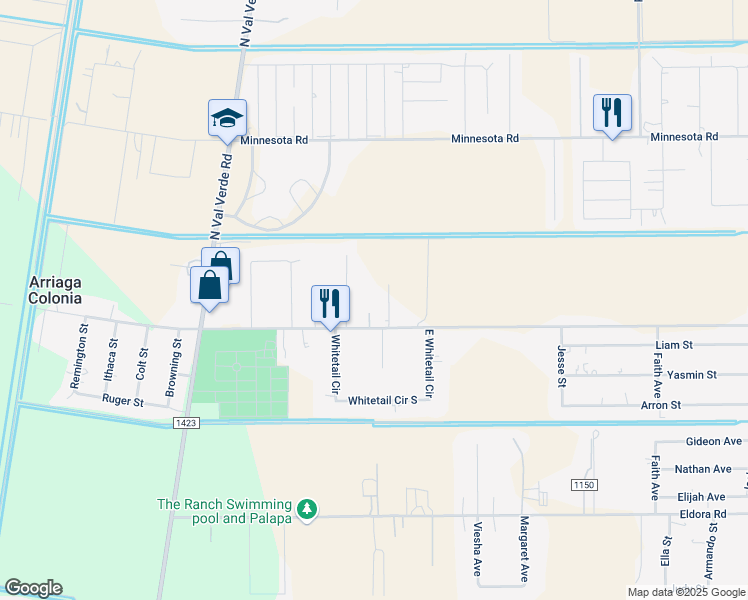 map of restaurants, bars, coffee shops, grocery stores, and more near 6310 Val Verde Road in Donna