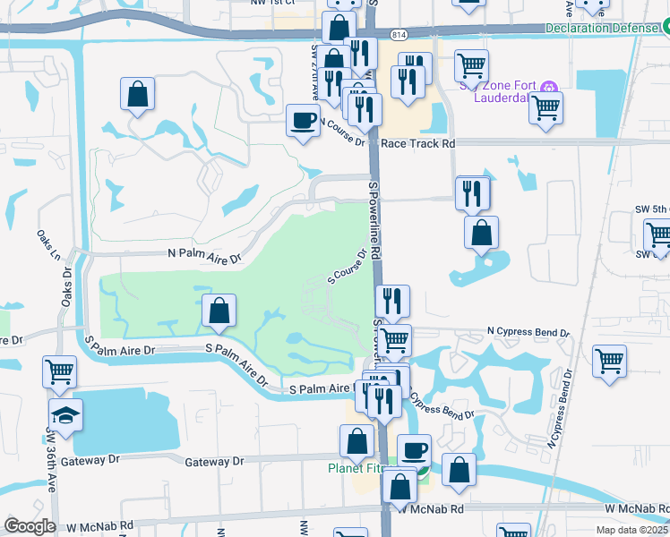 map of restaurants, bars, coffee shops, grocery stores, and more near 2651 South Course Drive in Pompano Beach