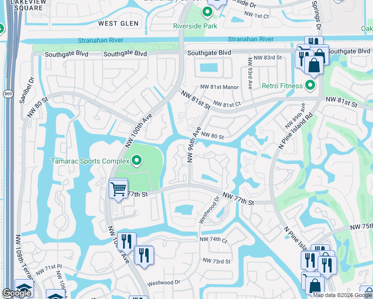 map of restaurants, bars, coffee shops, grocery stores, and more near 7775 Yardley Drive in Tamarac