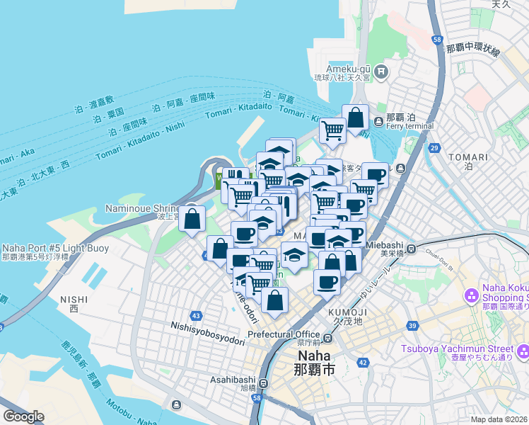 map of restaurants, bars, coffee shops, grocery stores, and more near  in Naha-shi