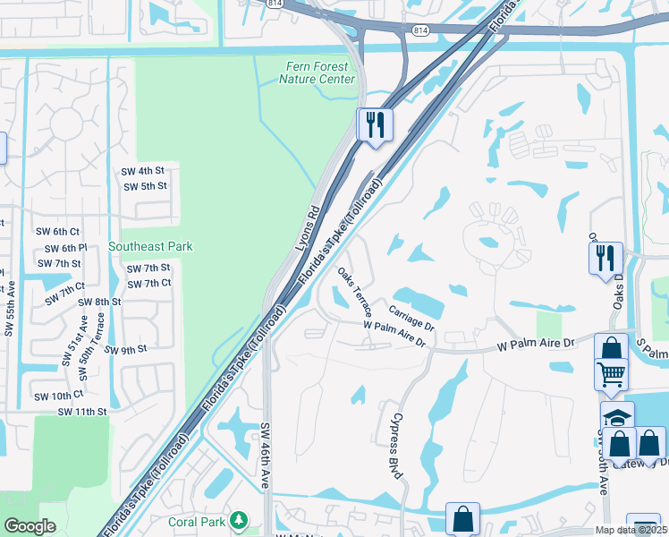 map of restaurants, bars, coffee shops, grocery stores, and more near 4280 Oaks Terrace in Pompano Beach