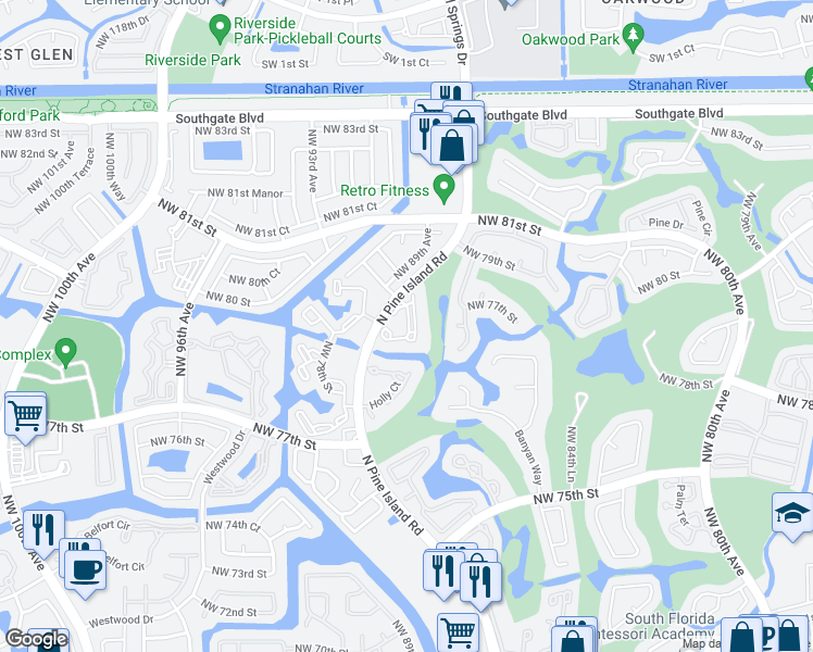 map of restaurants, bars, coffee shops, grocery stores, and more near 8770 Azalea Court in Tamarac