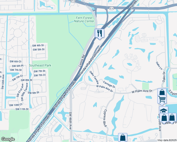 map of restaurants, bars, coffee shops, grocery stores, and more near 4261 West Palm Aire Drive in Pompano Beach