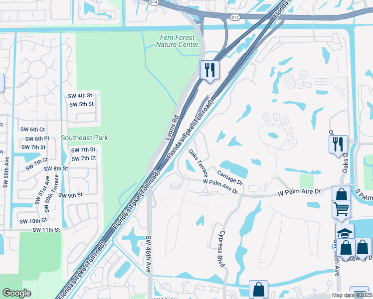 map of restaurants, bars, coffee shops, grocery stores, and more near 4280 Oaks Terrace in Pompano Beach