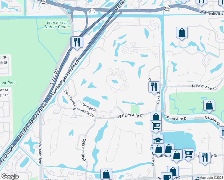 map of restaurants, bars, coffee shops, grocery stores, and more near 3741 Oaks Clubhouse Drive in Pompano Beach
