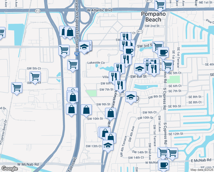 map of restaurants, bars, coffee shops, grocery stores, and more near 590 Southwest 6th Court in Pompano Beach
