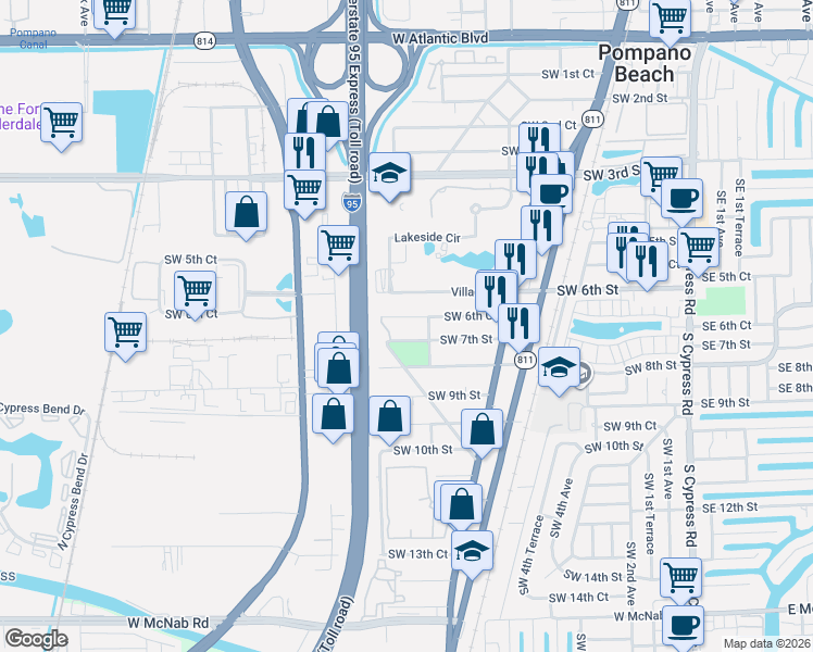 map of restaurants, bars, coffee shops, grocery stores, and more near 850 Southwest 6th Court in Pompano Beach