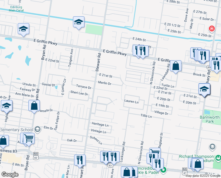 map of restaurants, bars, coffee shops, grocery stores, and more near 1701 Terrace Dr in Mission