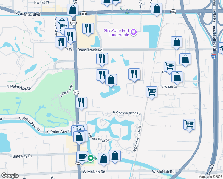 map of restaurants, bars, coffee shops, grocery stores, and more near 777 Isle Of Capri in Pompano Beach