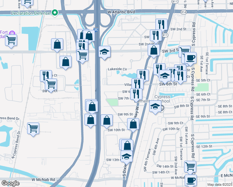 map of restaurants, bars, coffee shops, grocery stores, and more near 850 Southwest 6th Court in Pompano Beach