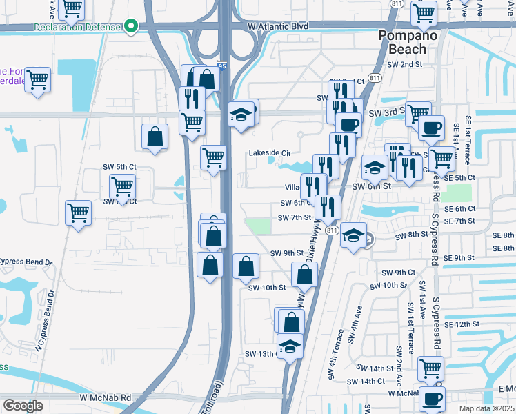 map of restaurants, bars, coffee shops, grocery stores, and more near 850 Southwest 6th Court in Pompano Beach