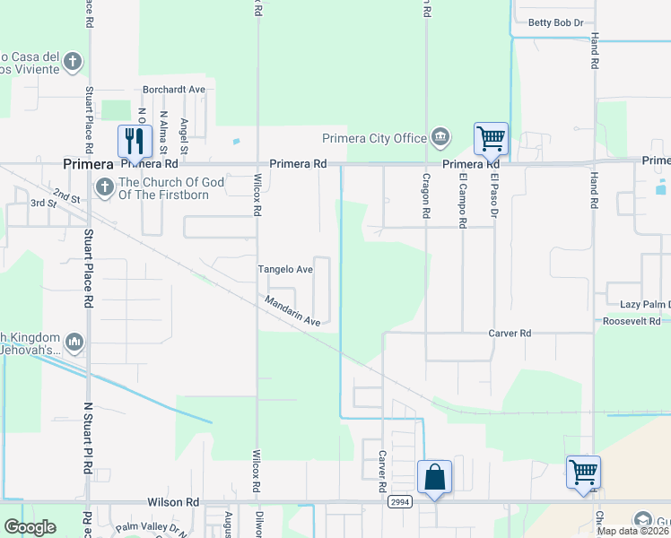 map of restaurants, bars, coffee shops, grocery stores, and more near 23243 Tangerine Avenue in Harlingen