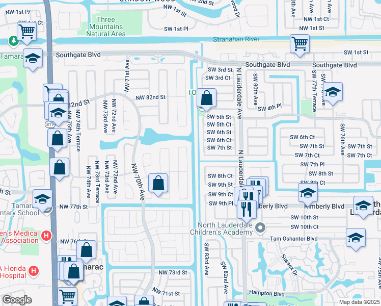 map of restaurants, bars, coffee shops, grocery stores, and more near 8000 Northwest 66th Terrace in Tamarac