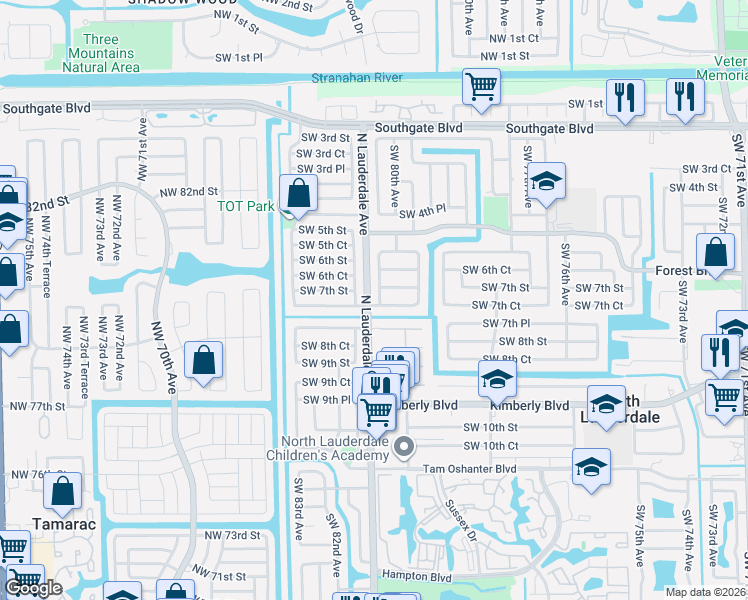 map of restaurants, bars, coffee shops, grocery stores, and more near 714 Southwest 80th Terrace in North Lauderdale