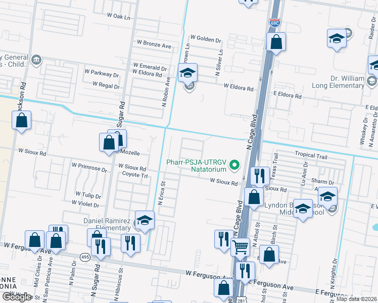 map of restaurants, bars, coffee shops, grocery stores, and more near 501 West Carroll Avenue in Pharr
