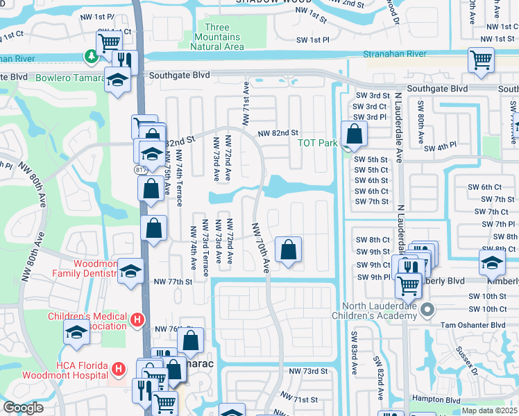 map of restaurants, bars, coffee shops, grocery stores, and more near 8000 Northwest 70th Avenue in Tamarac