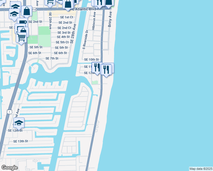 map of restaurants, bars, coffee shops, grocery stores, and more near in Pompano Beach