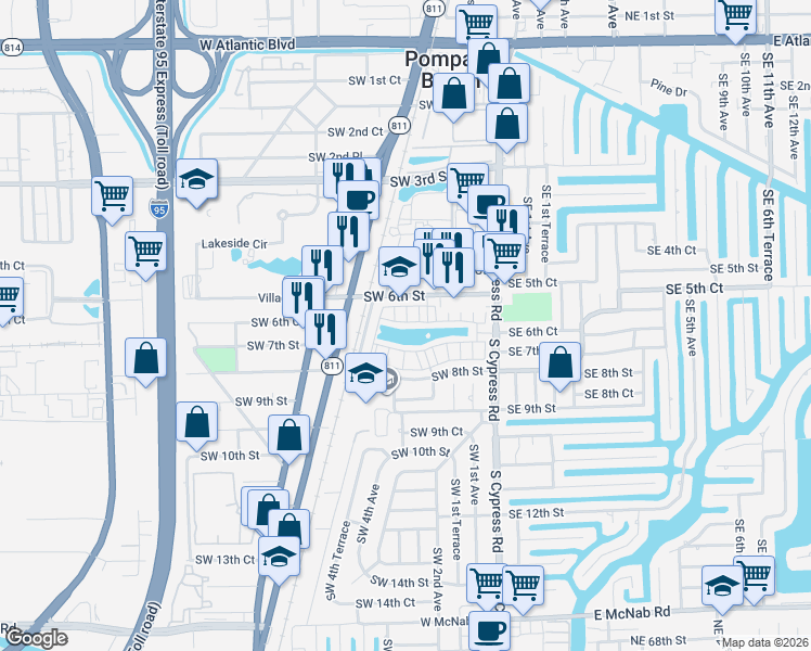 map of restaurants, bars, coffee shops, grocery stores, and more near 236 Southwest 6th Court in Pompano Beach