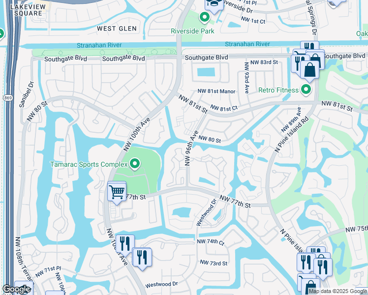 map of restaurants, bars, coffee shops, grocery stores, and more near 7775 Yardley Drive in Tamarac