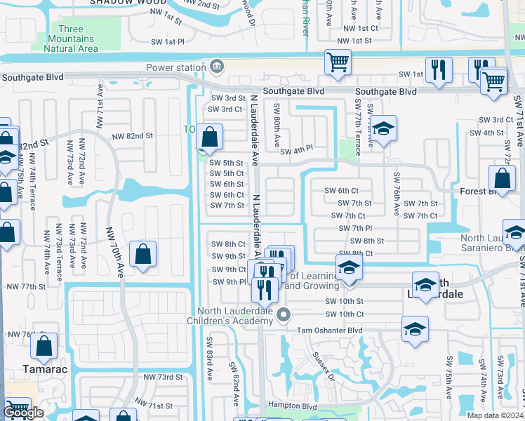 map of restaurants, bars, coffee shops, grocery stores, and more near 712 Southwest 80th Terrace in North Lauderdale