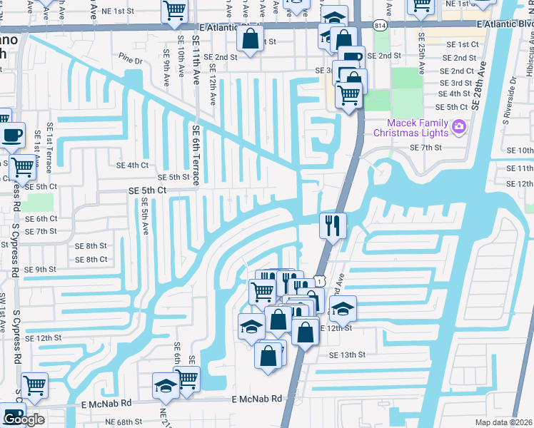 map of restaurants, bars, coffee shops, grocery stores, and more near 711 Southeast 7th Avenue in Pompano Beach