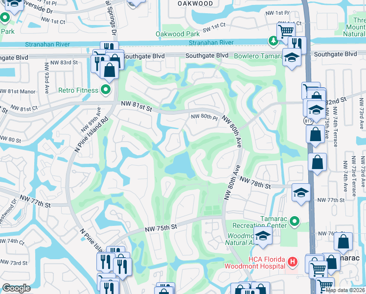 map of restaurants, bars, coffee shops, grocery stores, and more near 7800 Northwest 84th Terrace in Tamarac