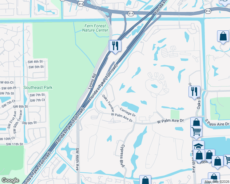 map of restaurants, bars, coffee shops, grocery stores, and more near 516 Misty Oaks Drive in Pompano Beach