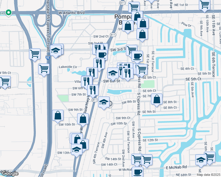 map of restaurants, bars, coffee shops, grocery stores, and more near 236 Southwest 6th Court in Pompano Beach
