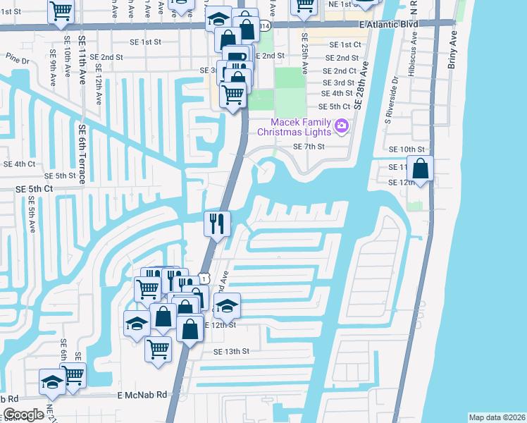 map of restaurants, bars, coffee shops, grocery stores, and more near 770 Southeast 22nd Avenue in Pompano Beach